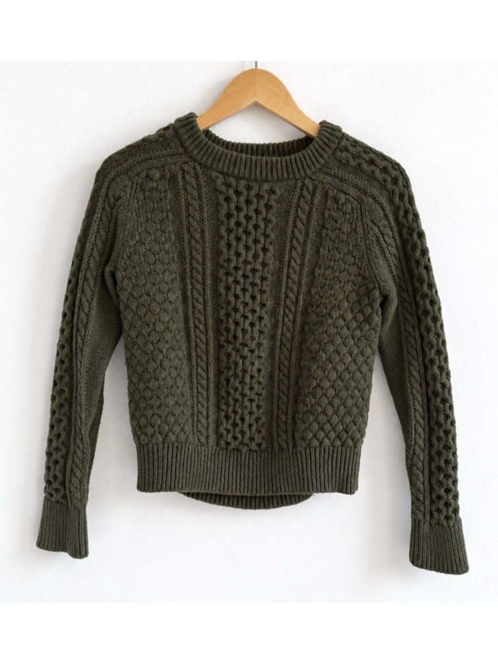 J.Crew Lambswool Cable Knit Sweater Preppy Academia Olive Green Women’s S